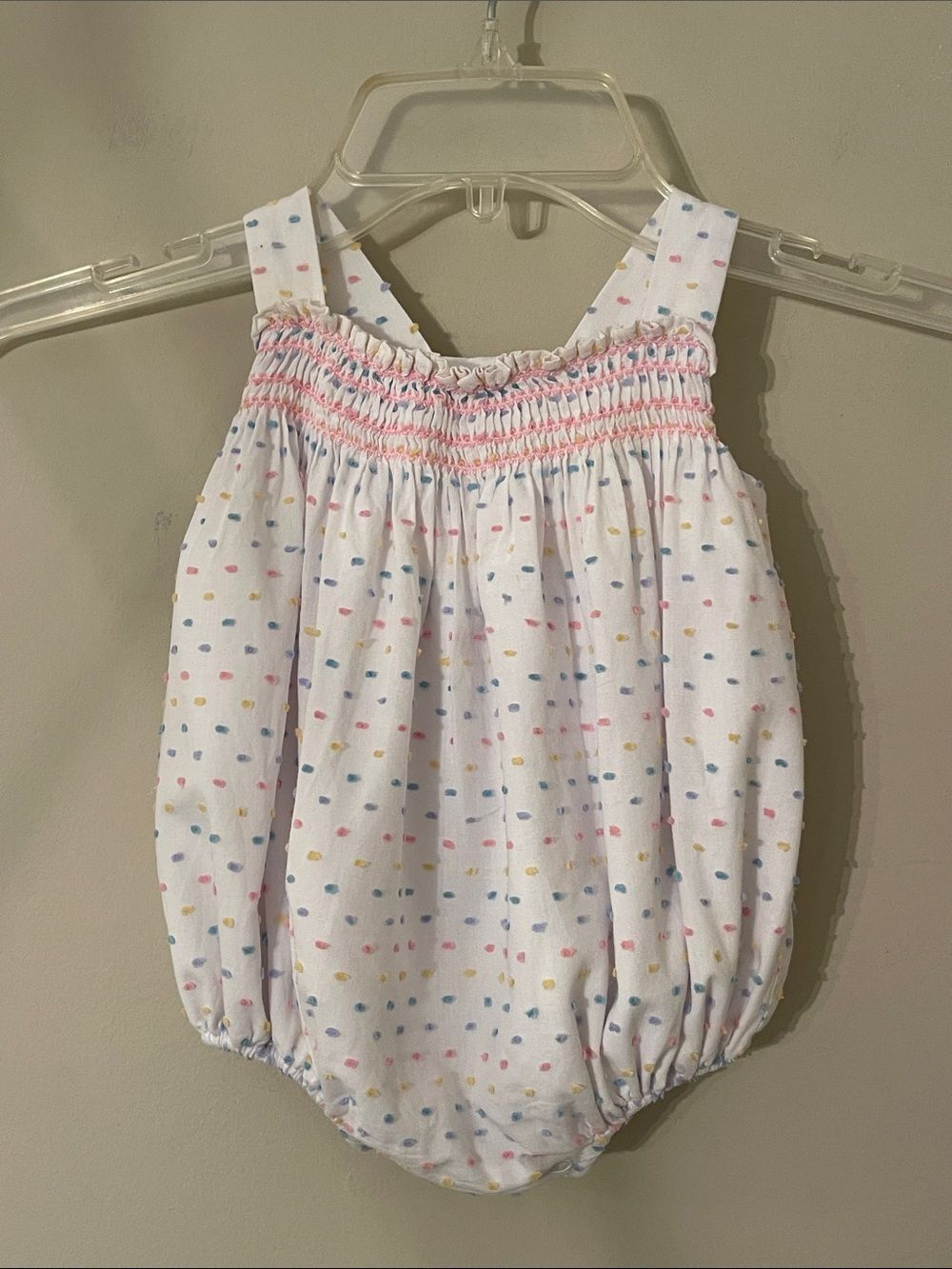 The Beaufort Bonnet Company Babs Bubble Romper in Swiss Dot Size 0-6 months